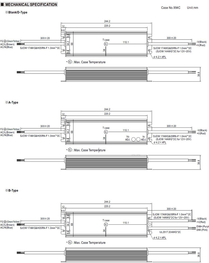 Meanwell HLG-240H Series Mechanical Diagram Meanwell HLG-240H price and specs ac dc led driver power supply ycict