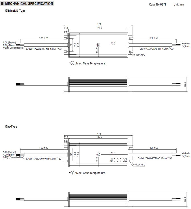 Meanwell HLG-60H-48 Mechanical Diagram HLG-60H-48A HLG-60H-48B HLG-60H-48AB HLG-60H-48D ycict