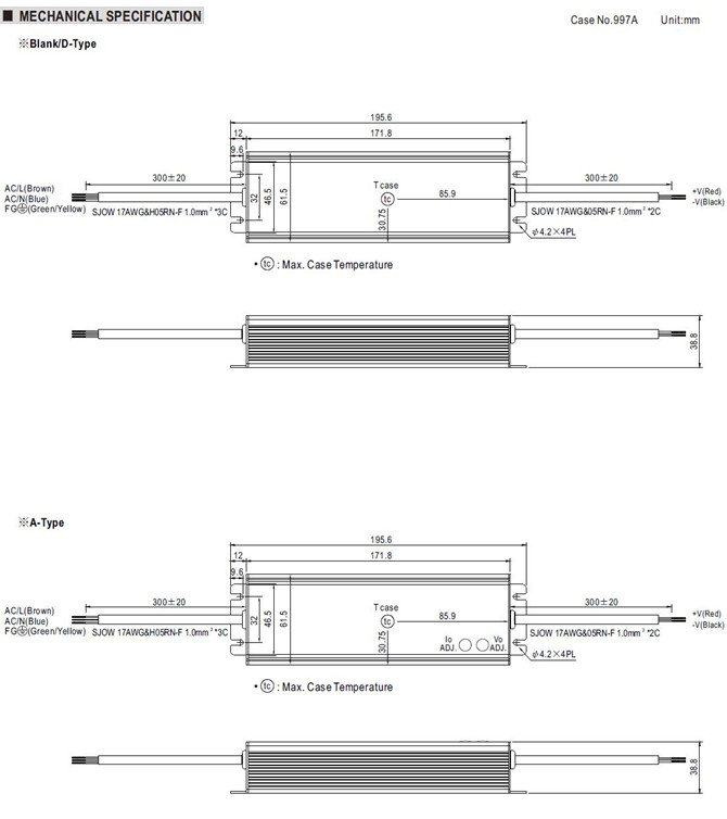 Meanwell HLG-80H-42 Mechanical Diagram HLG-80H-42A HLG-80H-42B HLG-80H-42AB HLG-80H-42BL HLG-80H-42D YCICT