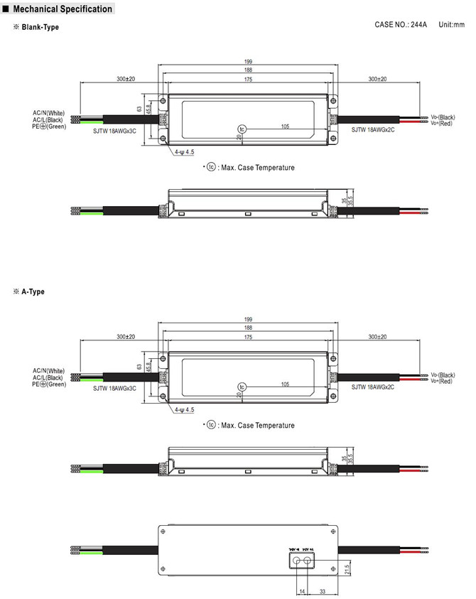 Meanwell ELG-100U Series Mechanical Diagram Meanwell ELG-100U Series led driver led driver ycict