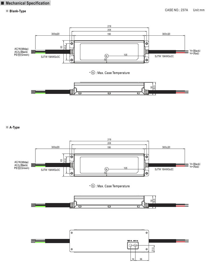 Meanwell ELG-150U-24 Mechanical Diagram Meanwell ELG-150U-24 price and specs 150w led driver ycict