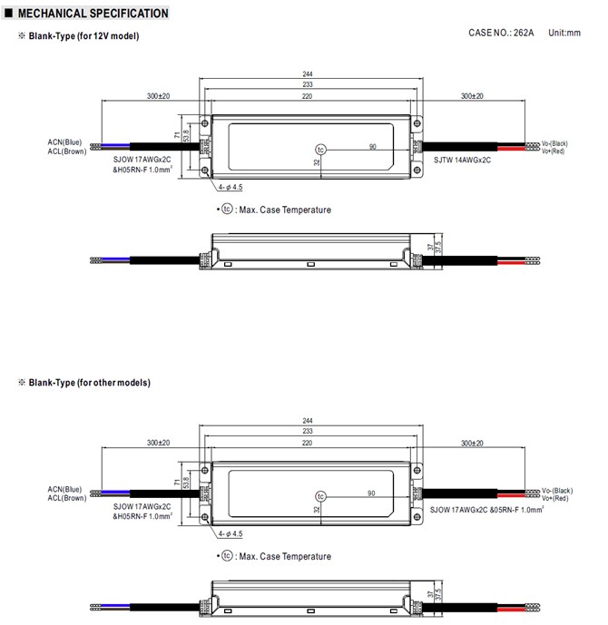 Meanwell ELG-200-48 Mechanical Diagram Meanwell ELG-200-48 ac dc led driver dual mode constant voltage and constant current output ycict