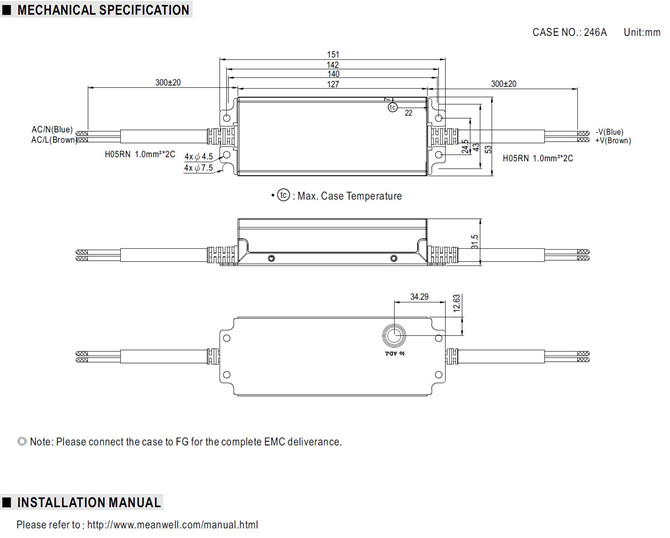 Meanwell FDL-65-1800 Mechanical Diagram Meanwell FDL-65-1800 led driver 65w ac dc meanwell fdl-65 ycict