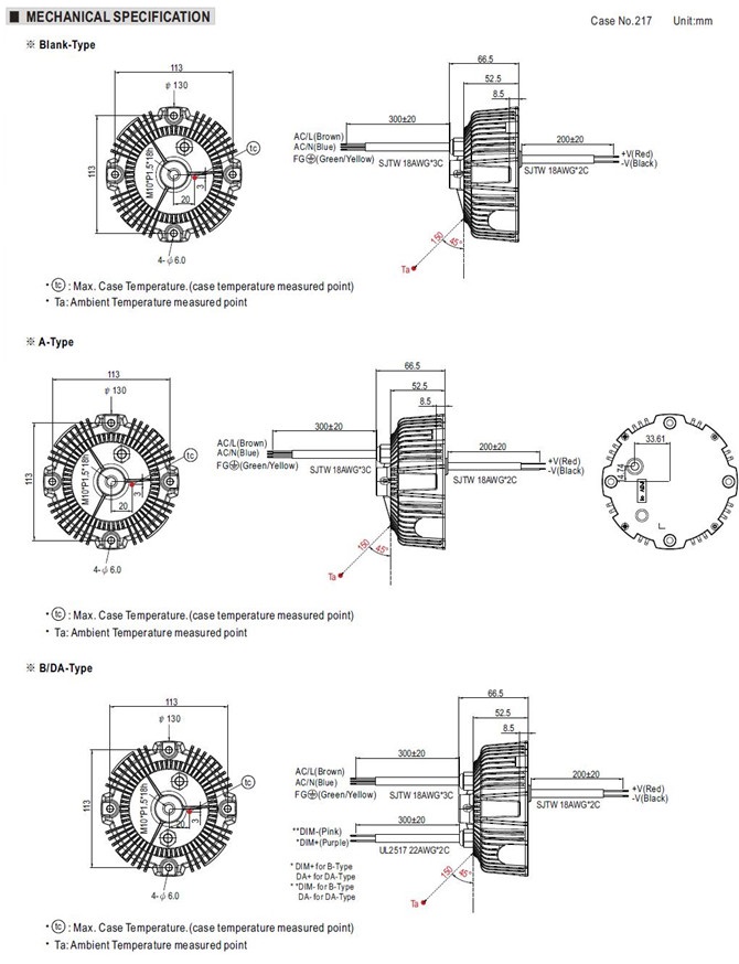 Meanwell HBG-100 Series Mechanical Diagram led driver 100w ac dc meanwell hbg series ycict