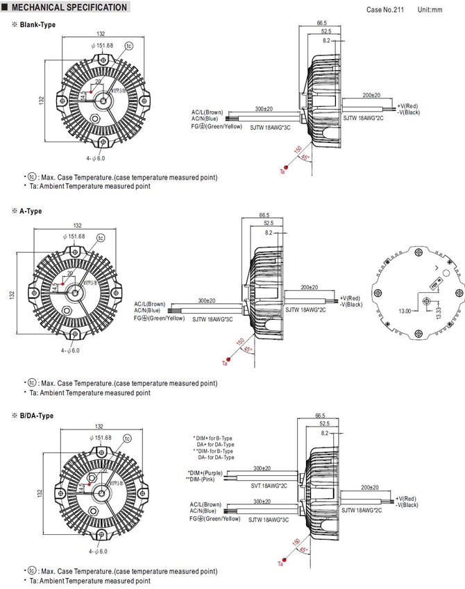 Meanwell HBG-160-24 Mechanical Diagram HBG-160-24A HBG-160-24B HBG-160-24AB HBG-160-24DA AC DC LED DRIVER POWER SUPPLY YCICT