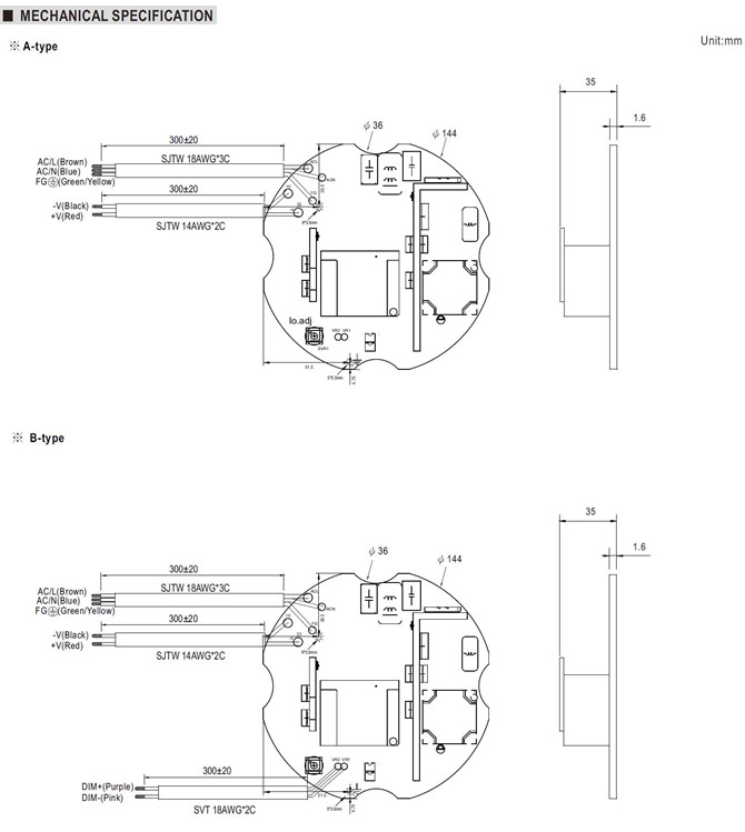 Meanwell HBG-240P-48 Mechanical Diagram 240w power supply ac dc led driver ycict