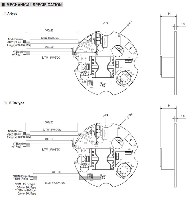 Meanwell HGB-100P-60 Mechanical Diagram power supply ac dc led driver meanwell HBG series ycict