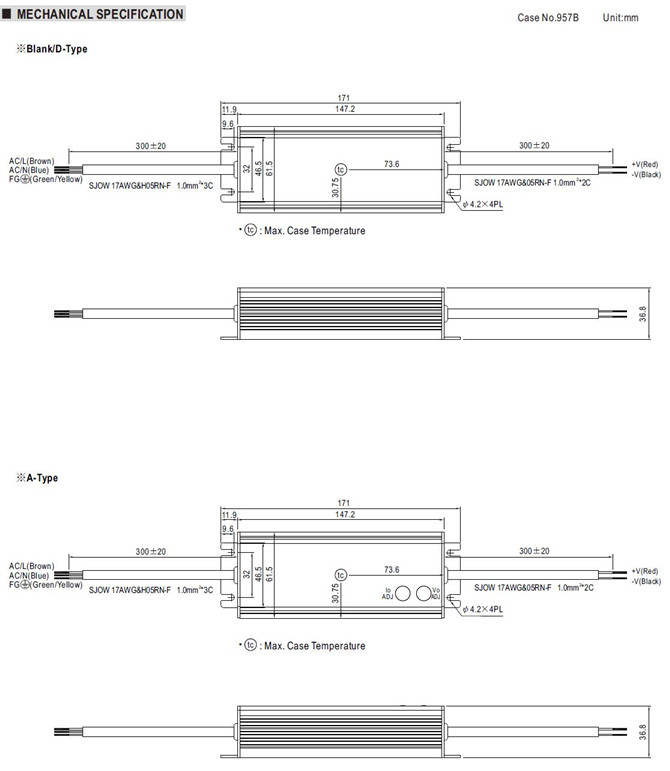 Meanwell HLG-40H Series Mechanical Diagram Meanwell HLG-40H power suppy ac dc led driver ycict