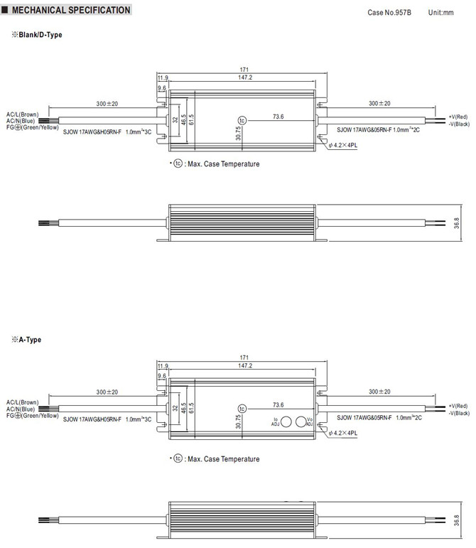 Meanwell HLG-40H-30 Mechanical Diagram meanwell HLG-40 PRICE AND SPECS HLG-40H-30A HLG-40H-30B HLG-40H-30AB HLG-40H-30D YCICT