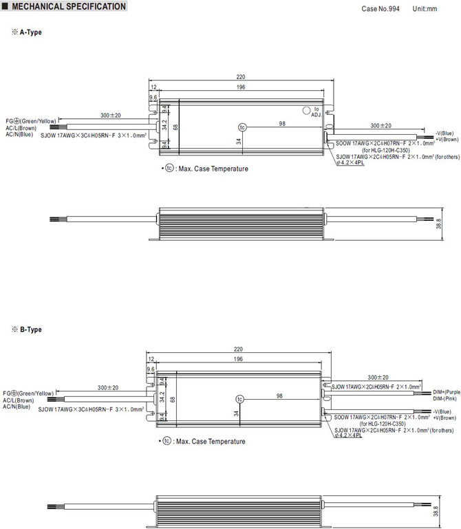 Meanwell HLG-120H-C500 price and datasheet AC DC LED DRIVER POWER SUPPLY HLG-120H-C500 A/B/AB/D for led lighting ycict