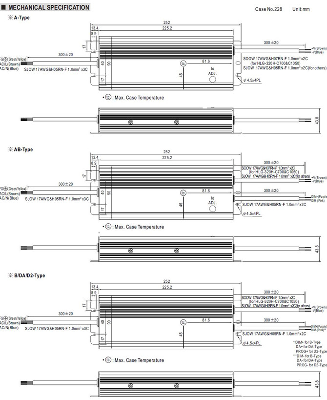 Meanwell HLG-320H-C3500 price and datasheet 320w AC DC LED driver power supply HLG-320H-C A/B/DA/AB/Dx/D2 ycict