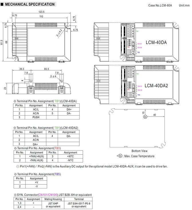 Meanwell LCM-40DA Price and datasheet 40W Multiple-Stage Constant Current Mode LED Driver PFC Class 2 Plastic YCICT