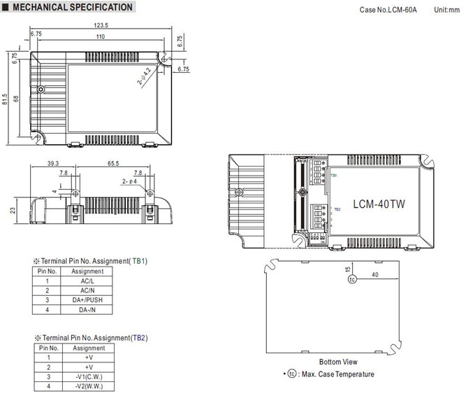 Meanwell LCM-40TW Price and datasheet 40W Constant Power Mode Tunable White LED Driver Plastic case Flick free YCICT