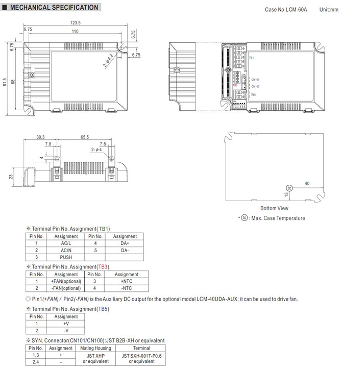 Meanwell LCM-40UDA Price and datasheet 35W Multiple-Stage Constant Current Mode LED Driver Plastic housing PFC YCICT