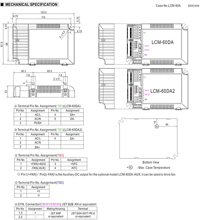 Meanwell LCM-60DA Price and datasheet Multiple-Stage Constant Current Mode LED Driver 180~295VAC 500mA and 1400mA YCICT