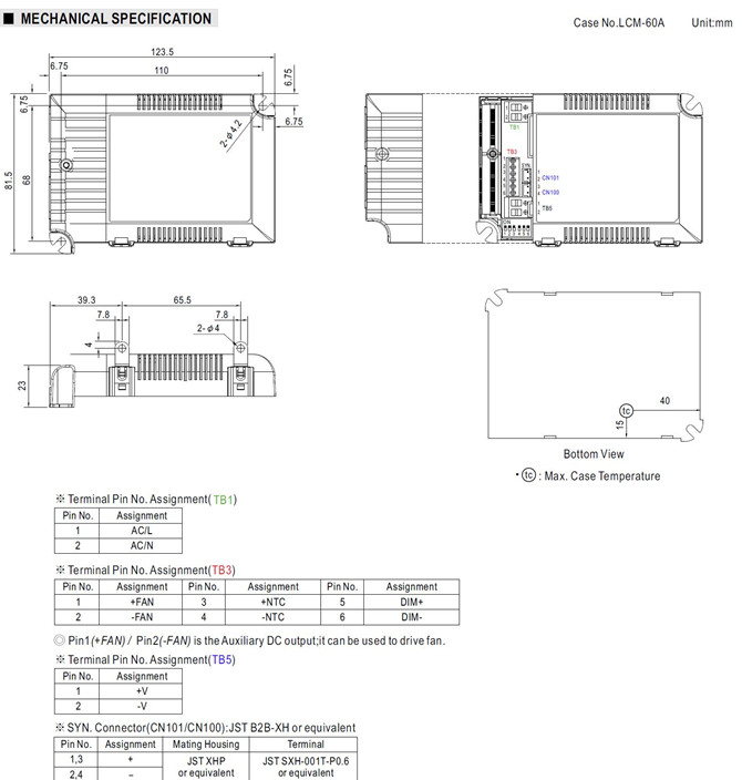 Meanwell LCM-60U Price and datasheet 50W Multiple-Stage Constant Current Mode LED Driver Plastic housing PFC YCICT