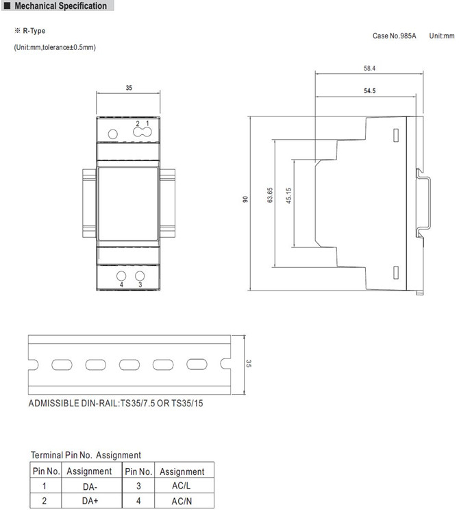 Meanwell DLP-04L price and datasheet DALI Bus DLP-04R and DLP-04L power supply high efficiency small size YCICT