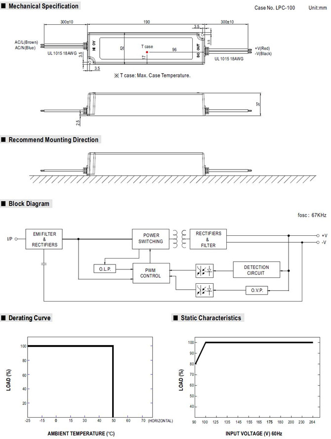 Meanwell LPC-100 price and specs 100W Single Output AC DC LED Switching Power Supply constant current IP67 level ycict