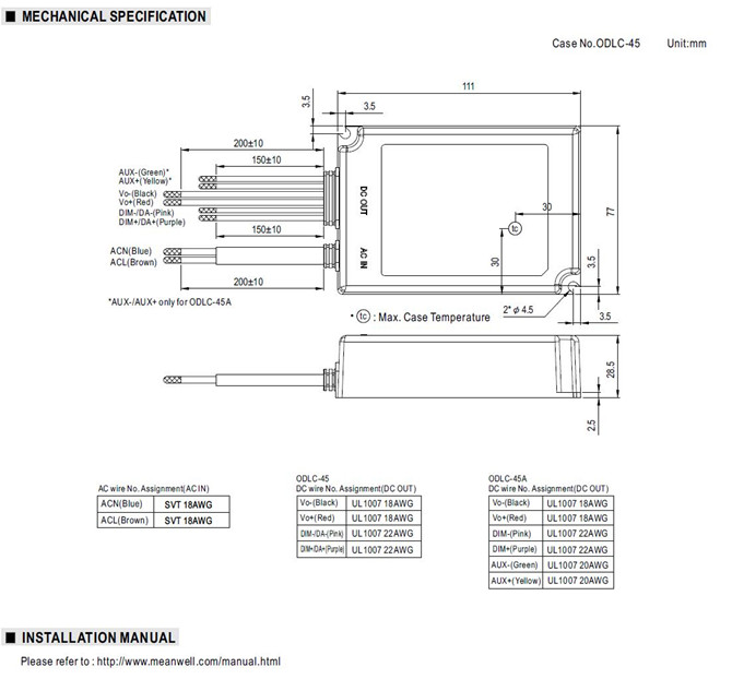 Meanwell ODLC-45 price and specs Constant Current Mode AC/DC LED Driver ODLC-45-350/500/700/1050/1400 IP67 45W YCICT