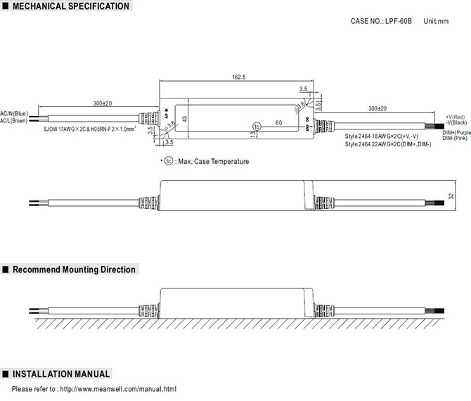 Meanwell LPF-60D-54 Price and datasheet Constant Current Mode LED driver LPF-60D-12/15/20/24/30/36/42/48/54 60W YCICT