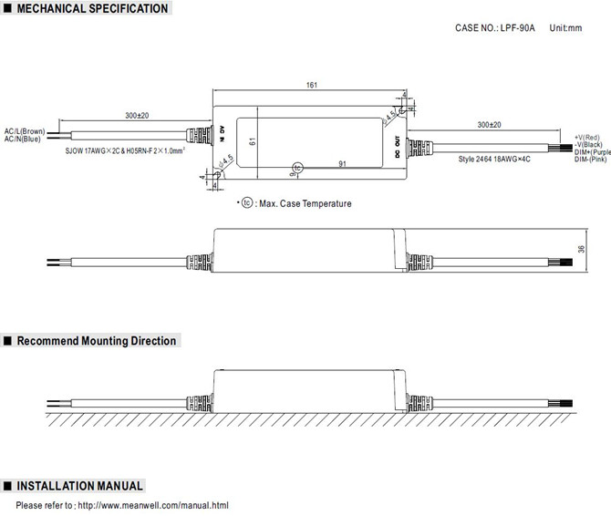 Meanwell LPF-90D-24 Price and datasheet Constant Current Mode AC/DC LED driver LPF-90D-15/20/24/30/36/42/48/54 YCICT