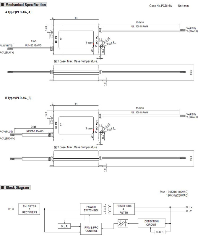 Meanwell PLD-16 price and datasheet 16W Single Output LED Power PLD-16-350 PLD-16-700 PLD-16-1050 PLD-16-1400 YCICT