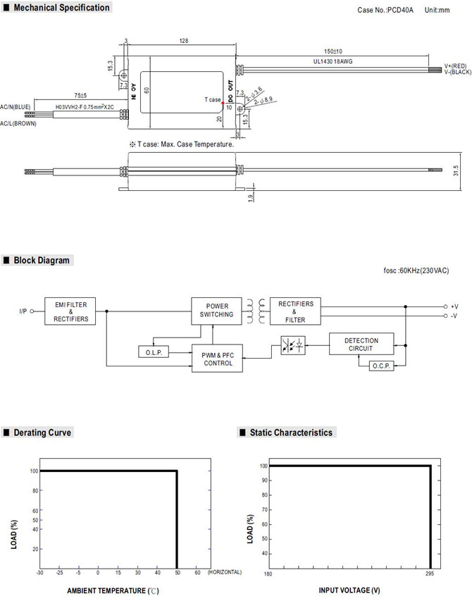 Meanwell PLD-40 price and specs 40W LED PLD-40-300B PLD-40-500B PLD-40-700B PLD-40-1050B PLD-40-1400B PLD-40-1750B YCICT