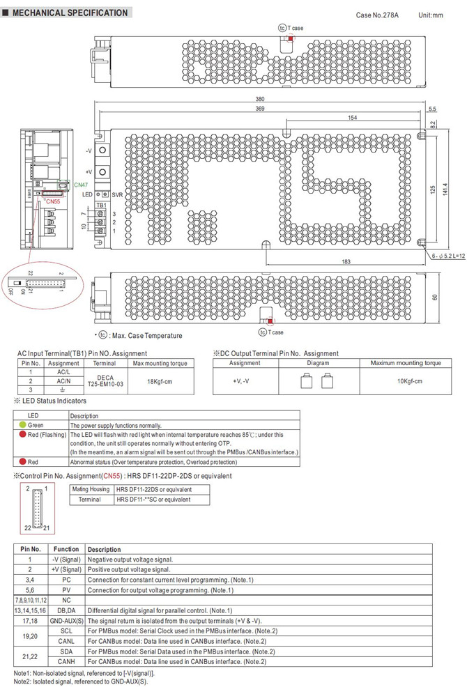 Meanwell PHP-3500-24 Mechanical Diagram