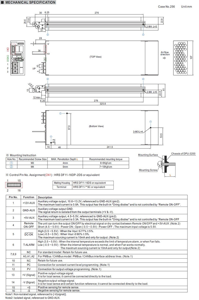 Meanwell DPU-3200-24 Mechanical Diagram