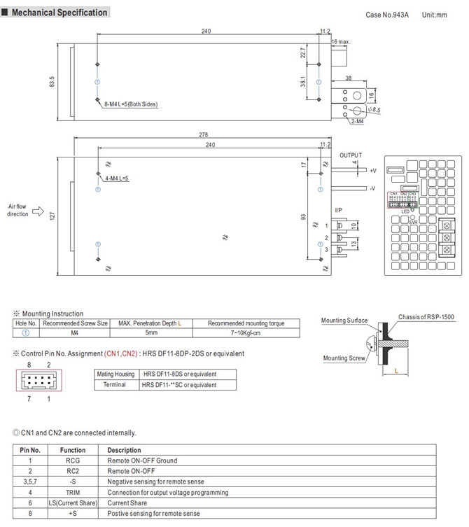 Meanwell RSP-1500-27 Mechanical Diagram meanwell rsp-1500 price and specs 1500w 27v good price meanwell ycict