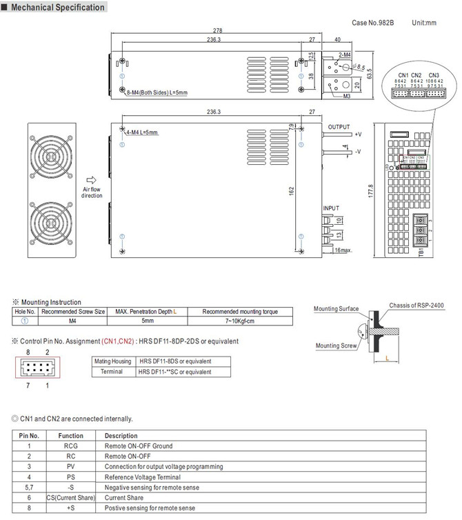 Meanwell RSP-2400-48 Mechanical Diagram meanwell rsp-2400 price and specs ac dc enclosed type meanwell rsp ycict