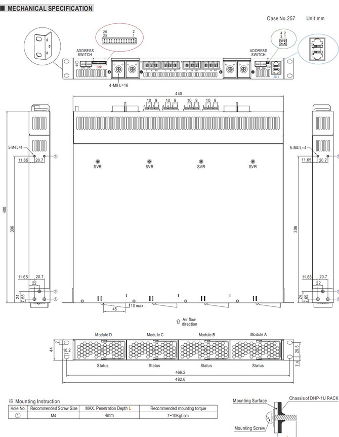 Meanwell DHB-12K1U Series Mechanical Diagram meanwel DHB-1U price and specs power charger ycict