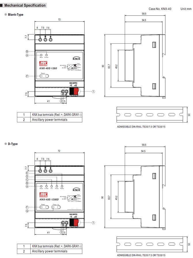 Meanwell KNX-40E-1280 price and datasheet 1280mA KNX YCICT