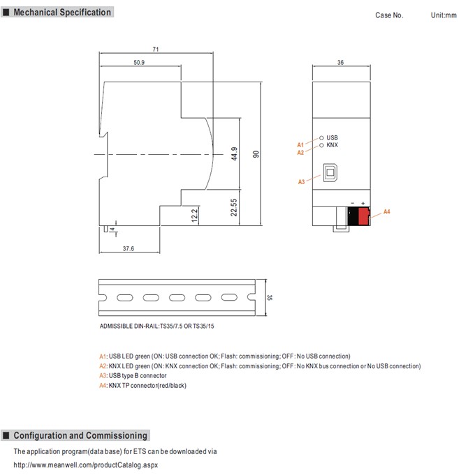 Meanwell KSI-01U price and specs KNX-USB Interface Diagnostic operations Long messages No extra power needed ycict