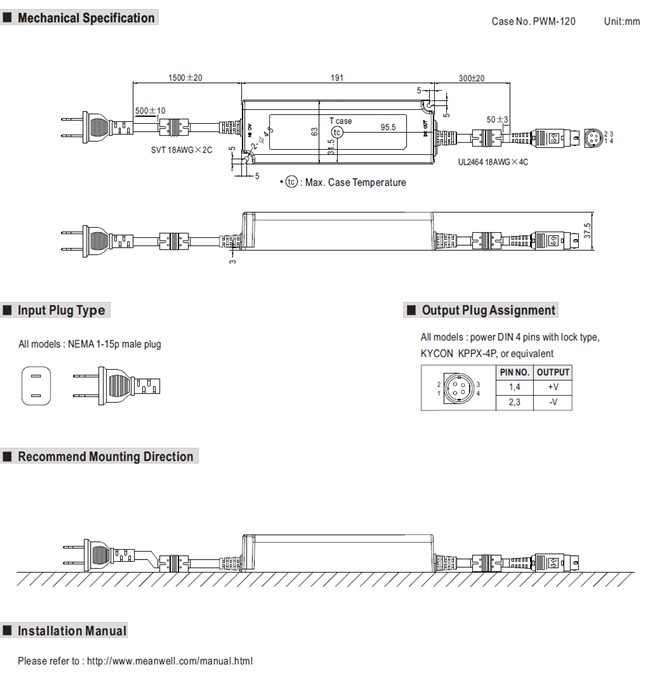 Meanwell OWA-120U-15 price and datasheet 120W Single Output AC/DC Adaptor 8a OWA-120U-12 15 20 24 30 36 42 48 54 YCICT