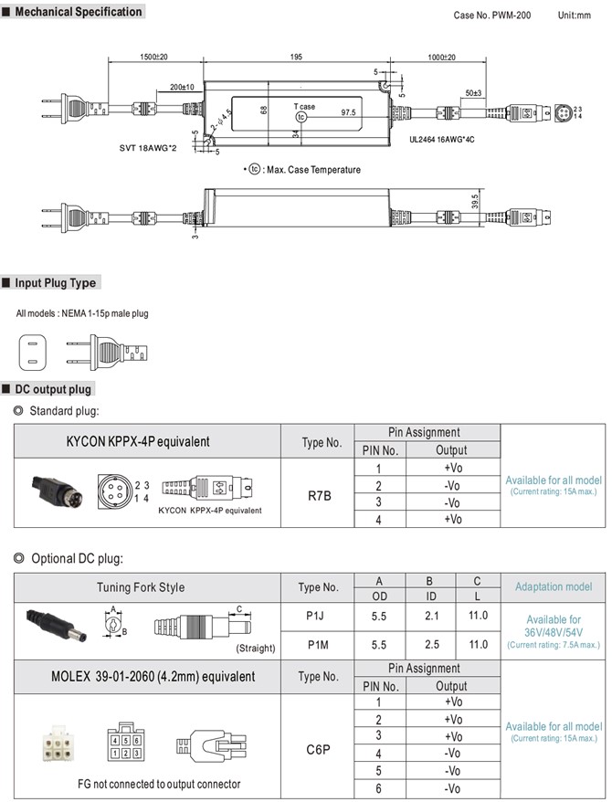 Meanwell OWA-200U-24 price and datasheet 200W Single Output Adaptor 24v 8.3a IP67 OWA-200U-12 20 24 36 42 48 54 YCICT