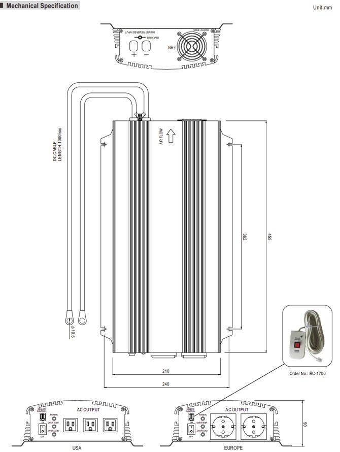A302-1K7-B2 Meanwell Power Supply 1500W Modified Sine Wave DC-AC Inverter A302-1K7-F3 A301-1K7-B2 A301/302 series ycict