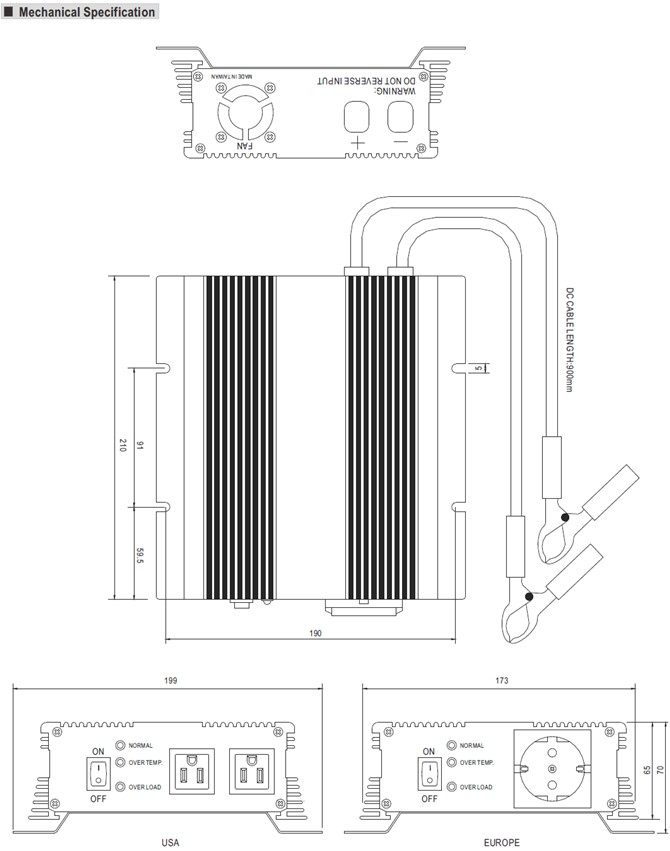 A301-600-F3 Meanwell Power Supply 600W Modified Sine Wave DC-AC Power Inverter A301-600-B2 A302-600-F3 YCICT   