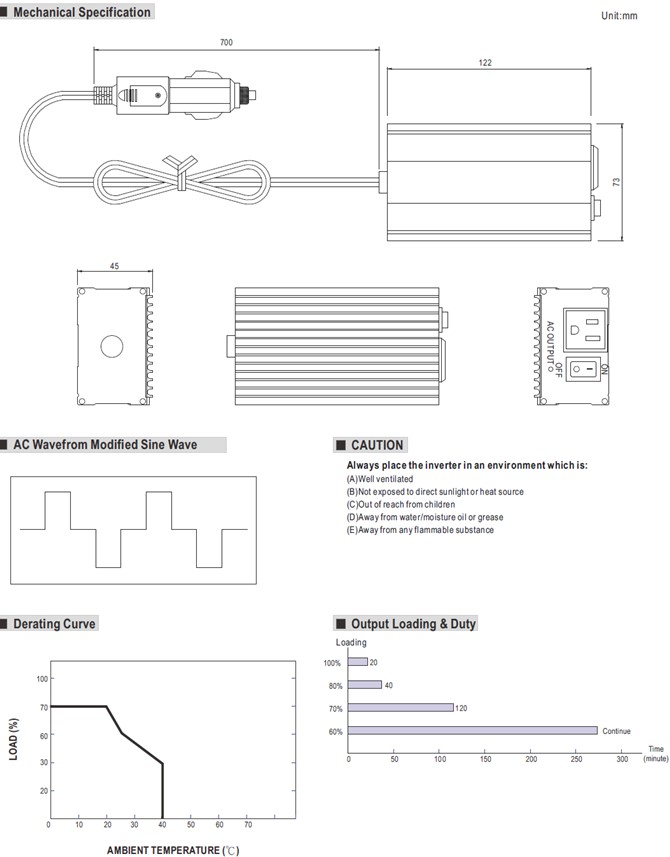 A301-150-B2 Meanwell Power Supply 150W Modified Sine Wave DC-AC Power Inverter A302-150-B2 A301/302 low cost YCICT