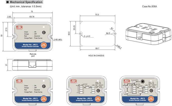 IRC Meanwell Power Inverter Remote Control IRC Series IRC2 IRC3 Remote controller for TS-1500~3000 TN-1500~3000 YCICT
