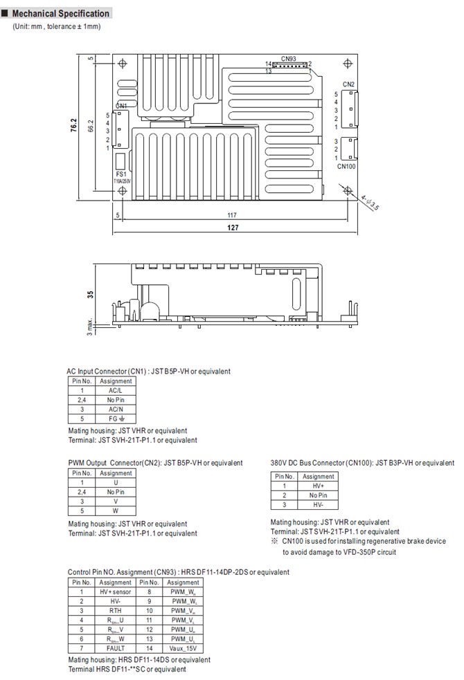 VFD-250P-230 Meanwell 250W AC Input Variable Frequency Drive Module with PFC Function VFD Series PCB type low cost YCICT