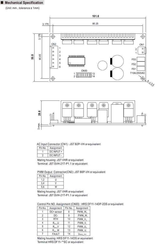 VFD-250P-48 Meanwell 250W 48V DC Input Variable Frequency Drive Module VFD Series 4x 2 miniature size Fanless YCICT