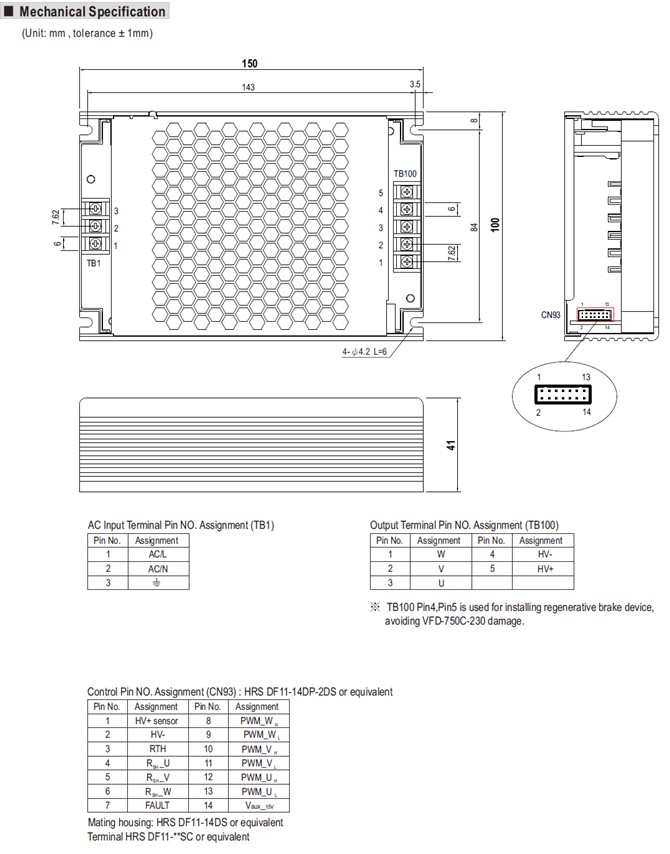 VFD-750C-230 Meanwell 750W AC Input Variable Frequency Drive Module with PFC Function VFD Series YCICT