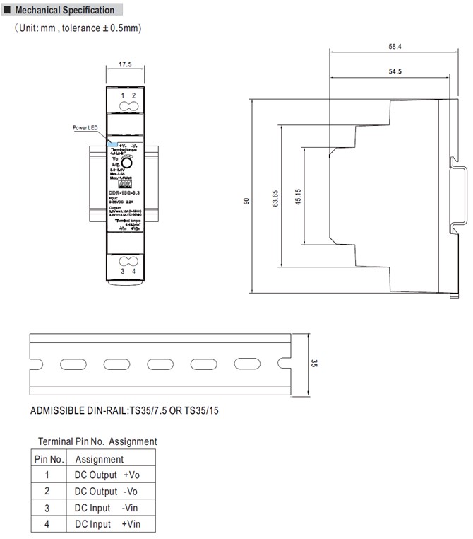 Meanwell DDR-15 price and datasheet 15W DIN Rail Type DC-DC Converter Width only 17.5mm 4:1 ultra-wide input range YCICT