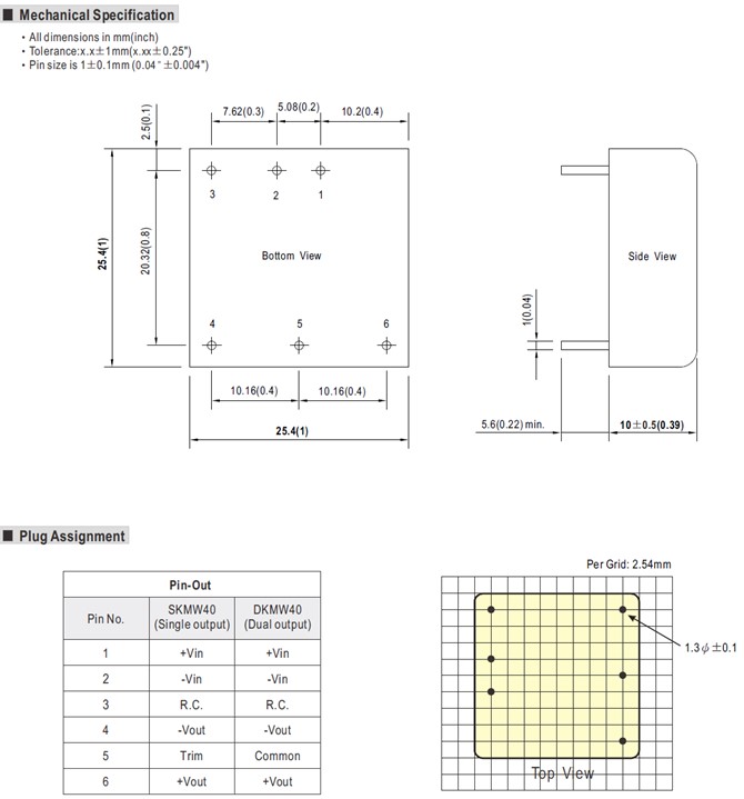 SKMW40F Meanwell Power Supply 40W 24V DC-DC Converter SKMW40F-03 SKMW40F-05 SKMW40F-12 SKMW40F-15 SKMW40F-24 YCICT