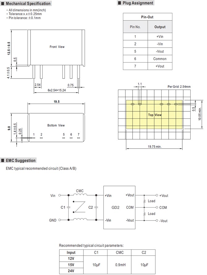 GD2-24 Meanwell Power Supply 2W IGBT Sic Gate Driver Power DC-DC Converter short circuit SIP Package GD2 YCICT