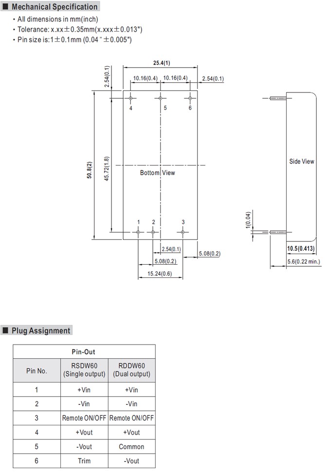 RSDW60H Meanwell Power Supply 60W DIP Package DC-DC Converter RSDW60H-05 RSDW60H-12 RSDW60H-24 RSDW60H-48 YCICT 