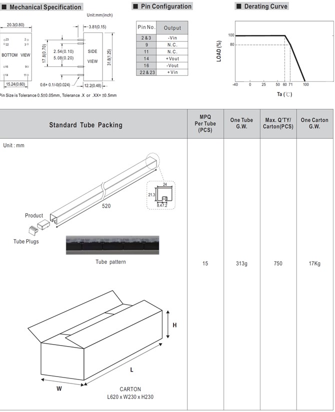 SCW08-05 Meanwell Power Supply 8W DC-DC Regulated Single Output Converter SCW08A-05 SCW08B-05 SCW08C-05 YCICT