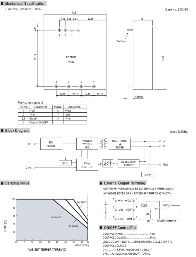SDM30-S15 Meanwell Power Supply 30W DC-DC Single Output Converter SDM30-12S15 SDM30-24S15 SDM30-48S15 SDM30 YCICT