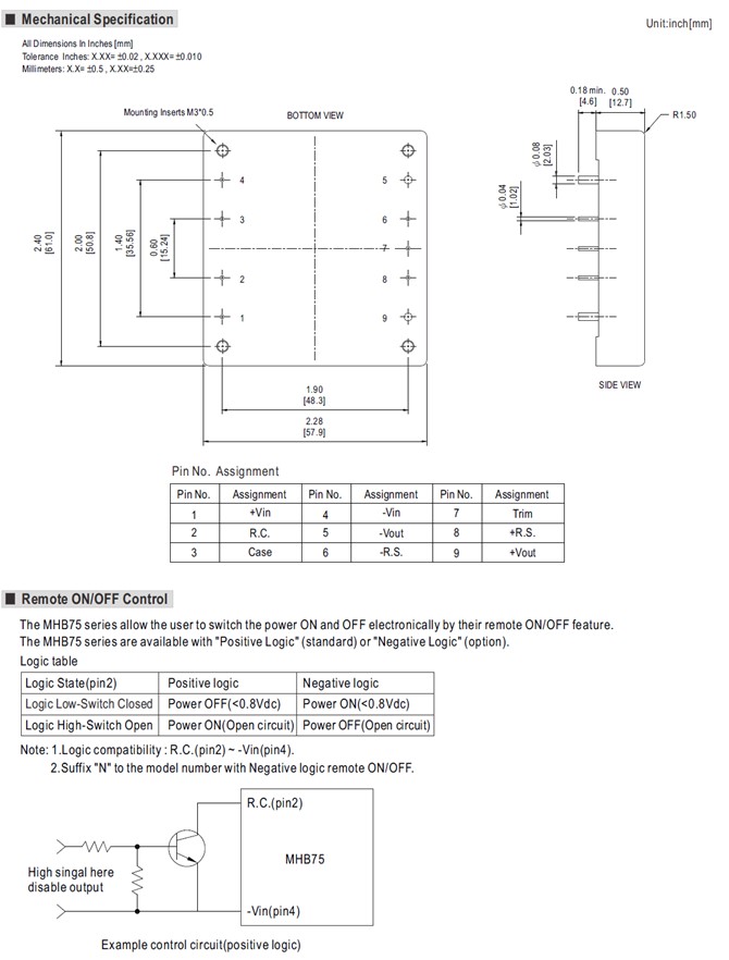 MHB75-12S Meanwell Power Supply 75W DC-DC Regulated Converter MHB75-12S05 MHB75-12S12 MHB75-12S24 MHB75 series YCICT